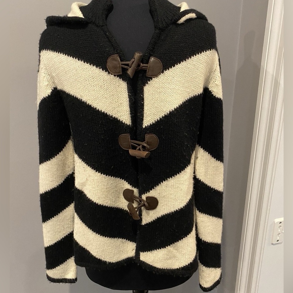 Alicia +Olivia Toggle Brawn and Cream Striped Cardigan
